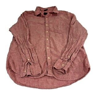 J Crew Shirt Men’s Large Pink Linen Slim Button-Down Long Sleeve